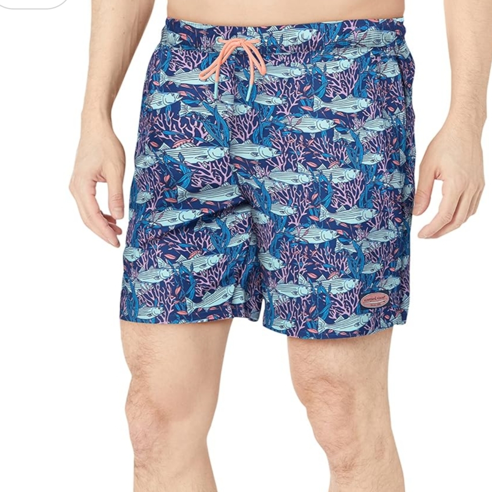 Vineyard Vines Fish Printed Chappy Swim Trunks Liner Bass Fish Coral
